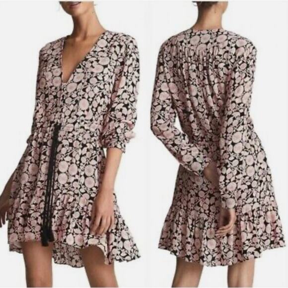 Reiss January Floral Print Mini Dress V Neck Vacation Beach Women's Sz 0 - Picture 1 of 10
